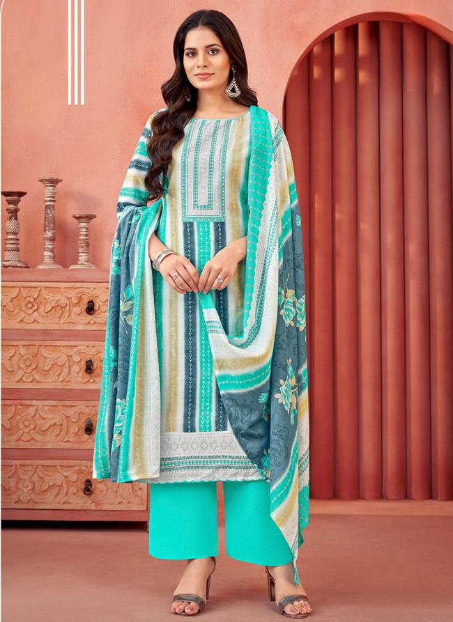 Pure Cotton Sky Blue Daily Wear Printed Salwar Suit